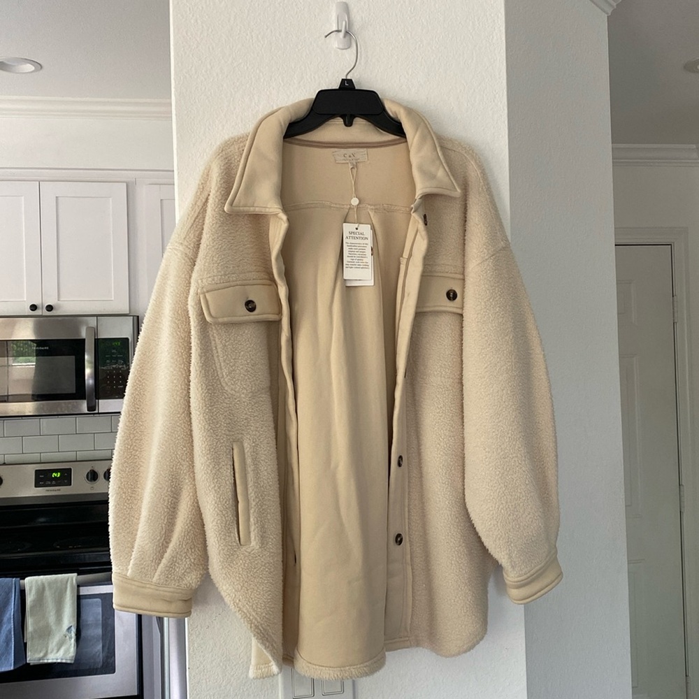 C&V Chelsea & Violet Ivory Button-Up Jacket Soft Fuzzy L
